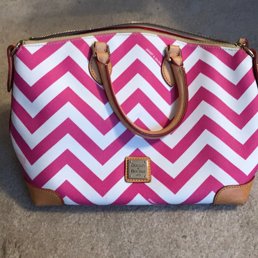Dooney & Bourke Pink & White Zig Zag Satchel Purse